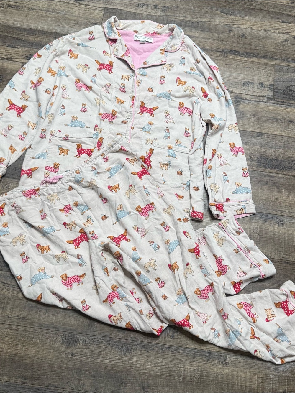 Love Like Lounge Karen Beuburger Dog Print Pajama Pants with Pink Pajama Large